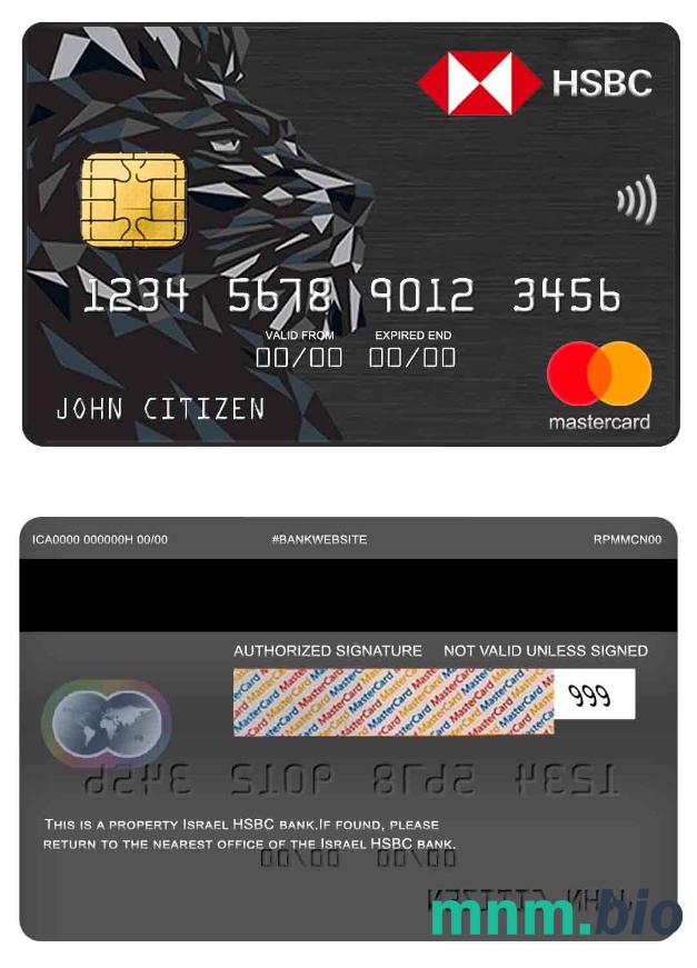 Israel HSBC Bank przykład karty mastercard w formacie PSD